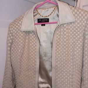 Beige in color Suede & Leather woven jacket